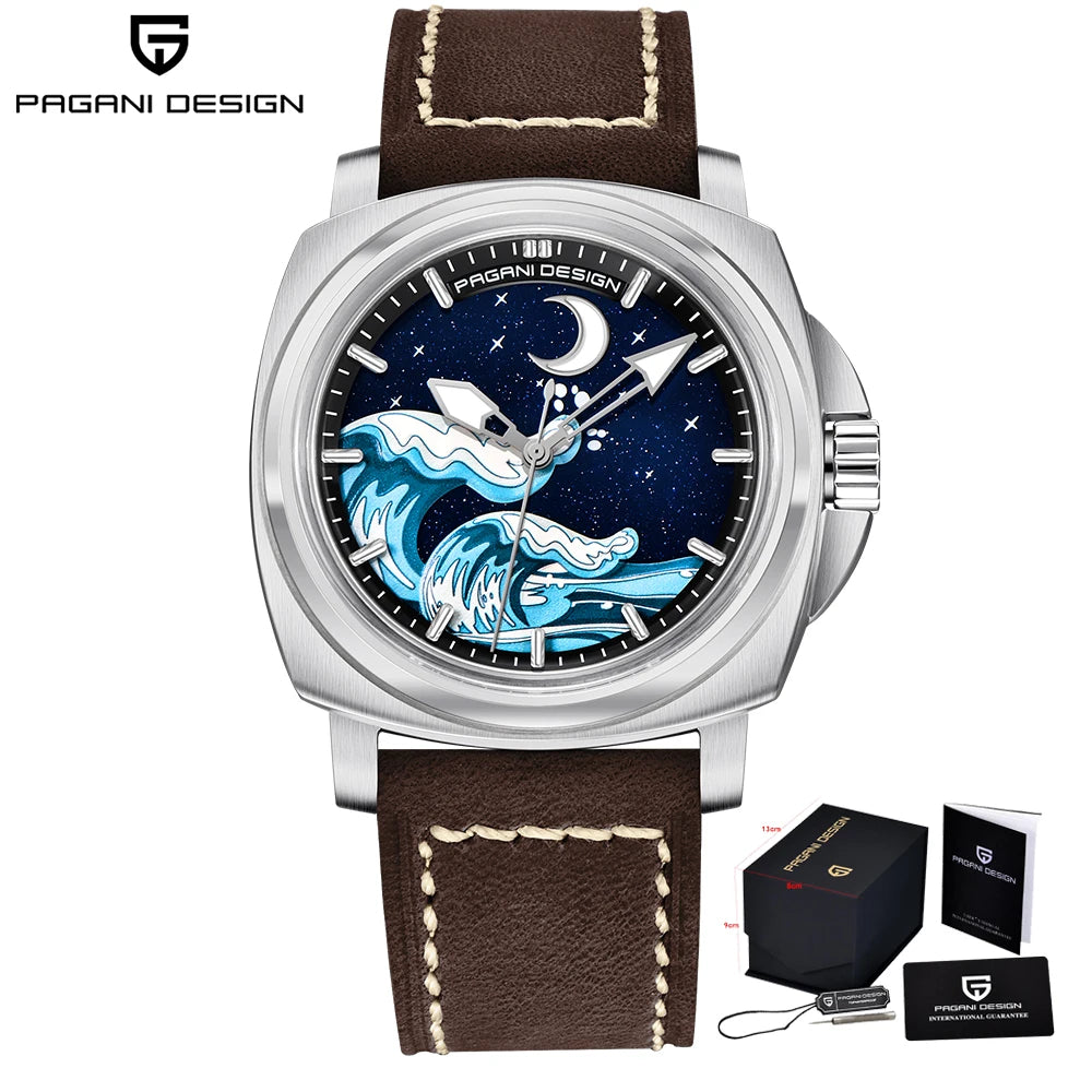 Pagani Design 2025 New NH35A 43MM Fashionable Men's Automatic Mechanical Watch Stainless Steel Waterproof 10Bar dial Glow reloj