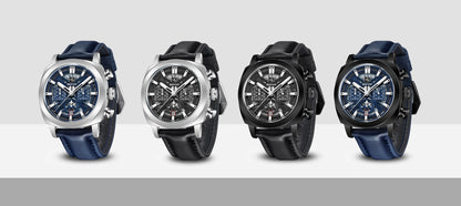 Benyar Design 2024 Men's Quartz Watch 43mm Luminous Dial 50m Water Resistant Anti-Reflective Chronograph Fashionable New