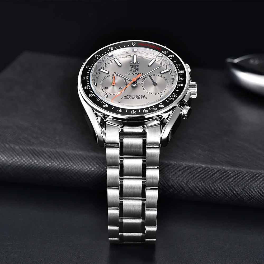 BENYAR Novo Relógio de Pulso de Luxo para Homem com Quartzo, Marca Topo, Resistente à Água até 50M, Bracelete em Aço Inoxidável, Relógio Cronógrafo Casual para Homem