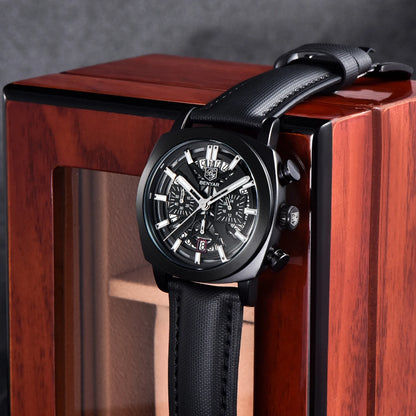 Benyar Design 2024 Men's Quartz Watch 43mm Luminous Dial 50m Water Resistant Anti-Reflective Chronograph Fashionable New