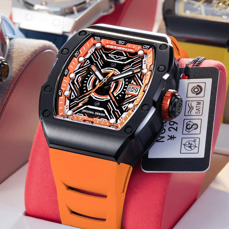 Relógio masculino automático original de luxo da marca Pagani, com design vazado, cronógrafo e à prova de água.