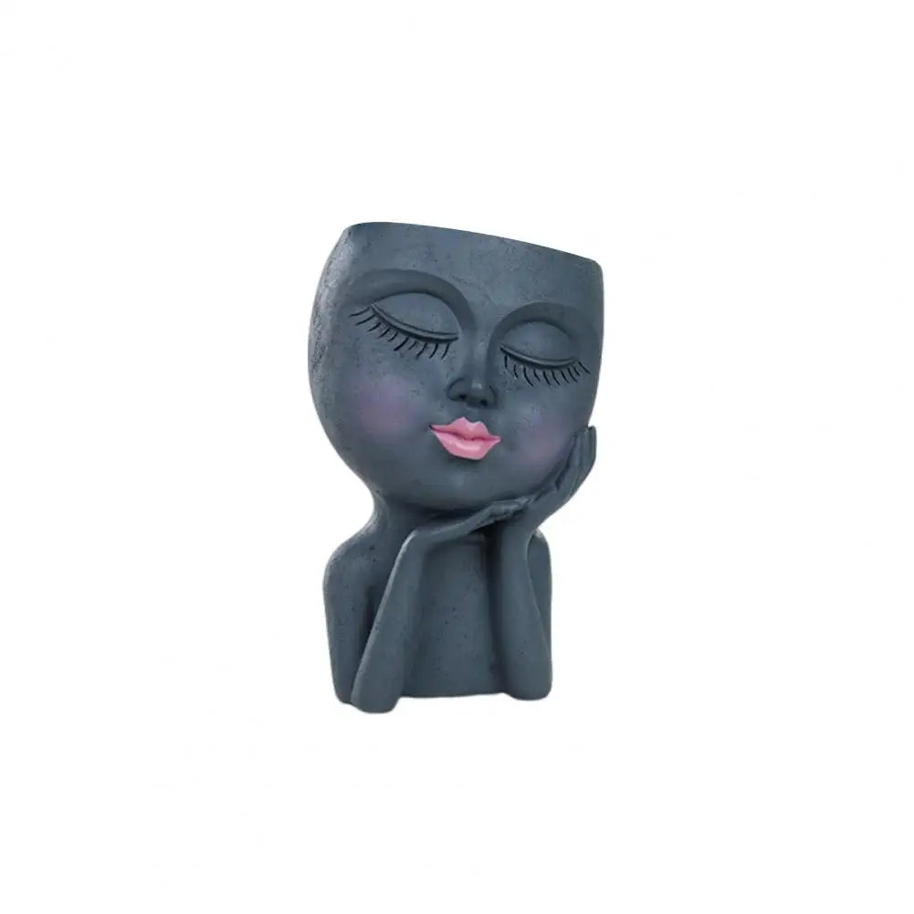 Face Flower Pot Sleeping Beauty Smooth Edge Human Head Planter Decorative Artistic Resin Drainage Plant Pot For Garden