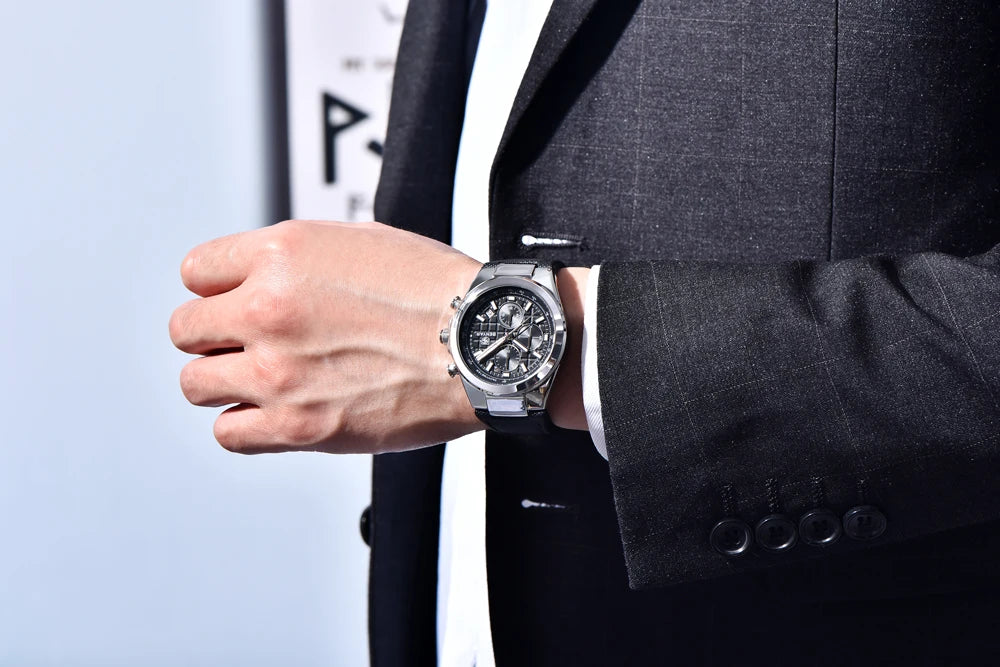 2025 New BENYAR Men's Watches Top Brand Luxury Watch For Men Chronograph Quartz Wristwatch Clock Waterproof Leather Reloj Hombre
