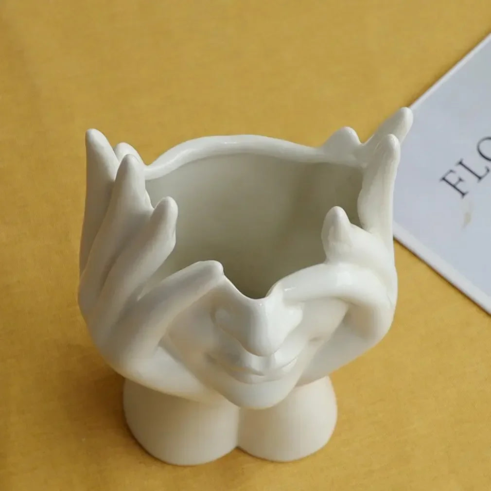 Ceramic Human Face Flower Vases Home Decor Creatrive Art Sculpture Human Head Abstract Plant Flower Pot Living Room Decors