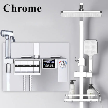 Grey Thermostatic Piano Digital Bathroom Shower Set 12 Inch Rain Shower Head Hot Cold Digital Bathroom Shower Set Accessories