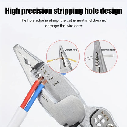 8-in-1 Stripping Pliers with Voltage Tester Versatile Wire Stripping Pliers with Electricity Measurement Cutting Crimping Pliers