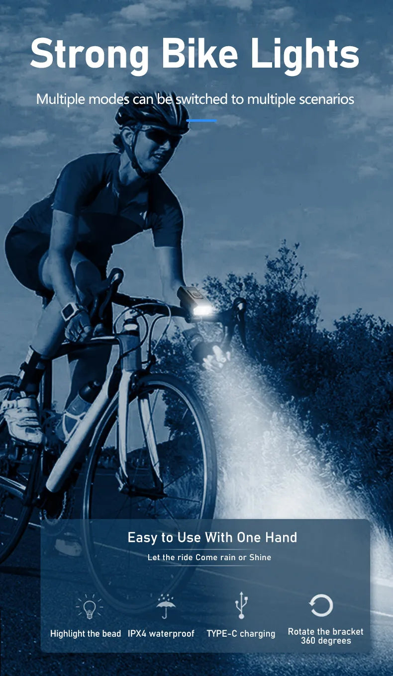 LED Bicycle Front Light Type-C Rechargeable Bicycle Headlight MTB Road Bike Headlamp Easy to Install Cycling Accessories