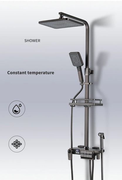 Grey Thermostatic Piano Digital Bathroom Shower Set 12 Inch Rain Shower Head Hot Cold Digital Bathroom Shower Set Accessories