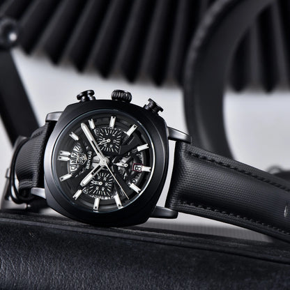 Benyar Design 2024 Men's Quartz Watch 43mm Luminous Dial 50m Water Resistant Anti-Reflective Chronograph Fashionable New