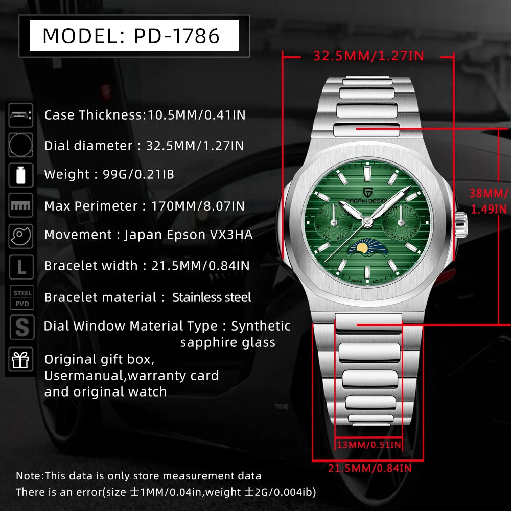 Pagani design 2025new women's watch luxury quartz watch top Sapphire luminous chronograph watch clock complete calendar gift box