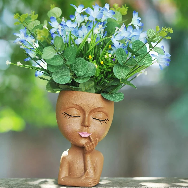 New Cute Ceramics Girl Head Flower Pot Women Face Vase Human Flowerpot Table Wedding Decorations Garden Pots & Planters