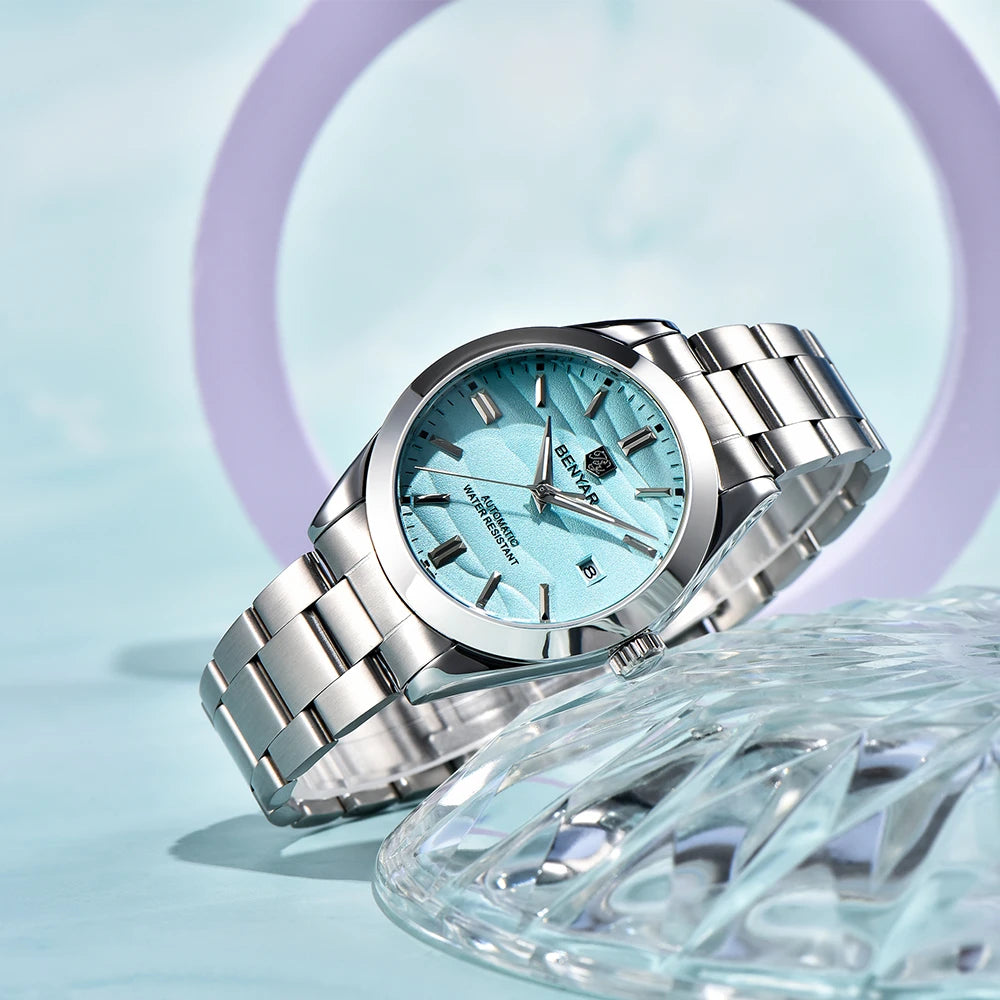 BENYAR 2024 Sand Dia 40MM Relógio Mecânico em Aço Inoxidável 316L Simples e Resistente à Água até 5 Bar - Relógio de Pulso Automático para Homem