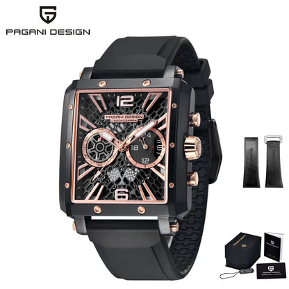 PAGANI DESIGN 2022 New Rectangular Watches for Men Top Brand Men's Sports Quartz Watches Skeleton Automatic Date Chronograph