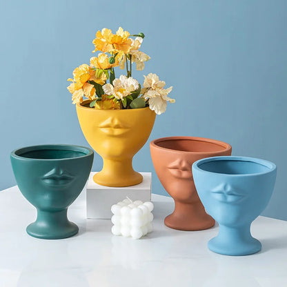 Vaso de flores criativo com formato de rosto, vaso de cerâmica para interiores, ornamento de mesa, decoração de casa, decoração de jardim, vaso para suculentas.