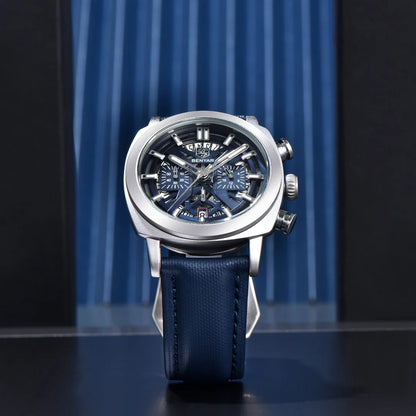 Benyar Design 2024 Men's Quartz Watch 43mm Luminous Dial 50m Water Resistant Anti-Reflective Chronograph Fashionable New