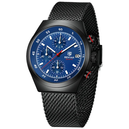 Benyar Men's Quartz Watch Simple Design Waterproof Chronograph Sports Watch Luminous Timer Stopwatch Business Wristwatch For Man