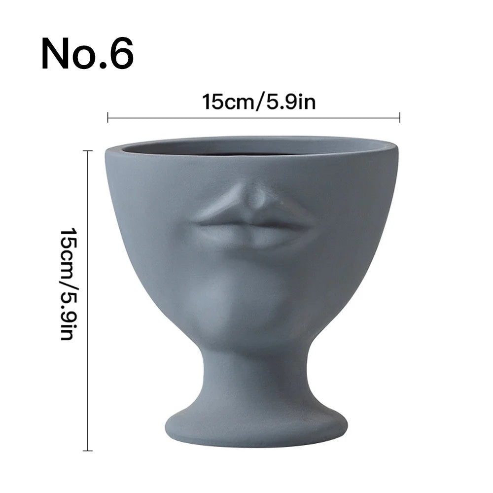 Vaso de flores criativo com formato de rosto, vaso de cerâmica para interiores, ornamento de mesa, decoração de casa, decoração de jardim, vaso para suculentas.