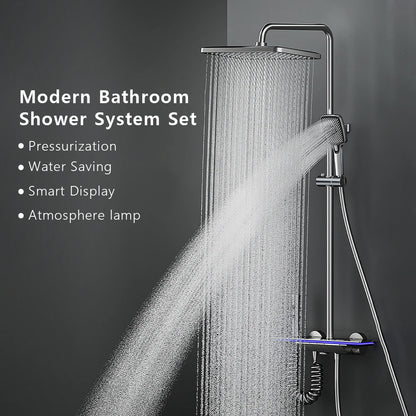 Bathroom Smart Shower System Set Bathtub Rainfall Digital Display Temperature Mixer Rain Shower Faucet Sets with Atmosphere Lamp