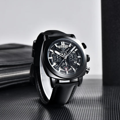 Benyar Design 2024 Men's Quartz Watch 43mm Luminous Dial 50m Water Resistant Anti-Reflective Chronograph Fashionable New