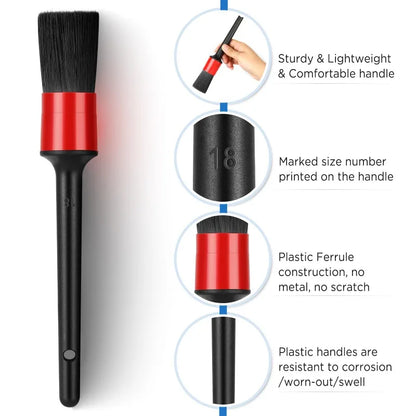 Kit de 5 peças de escovas para limpeza de automóveis, incluindo escovas para detalhe automóvel, escovas para pó, escovas para limpeza interior de automóveis e rodas.