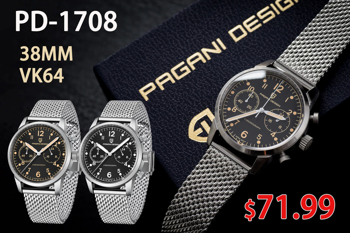 PAGRNE DESIGN Quartz Watches Multi functional chronograph 44mm Fashionable men's watch PAGANI DESIGN Extended Brand PG5140