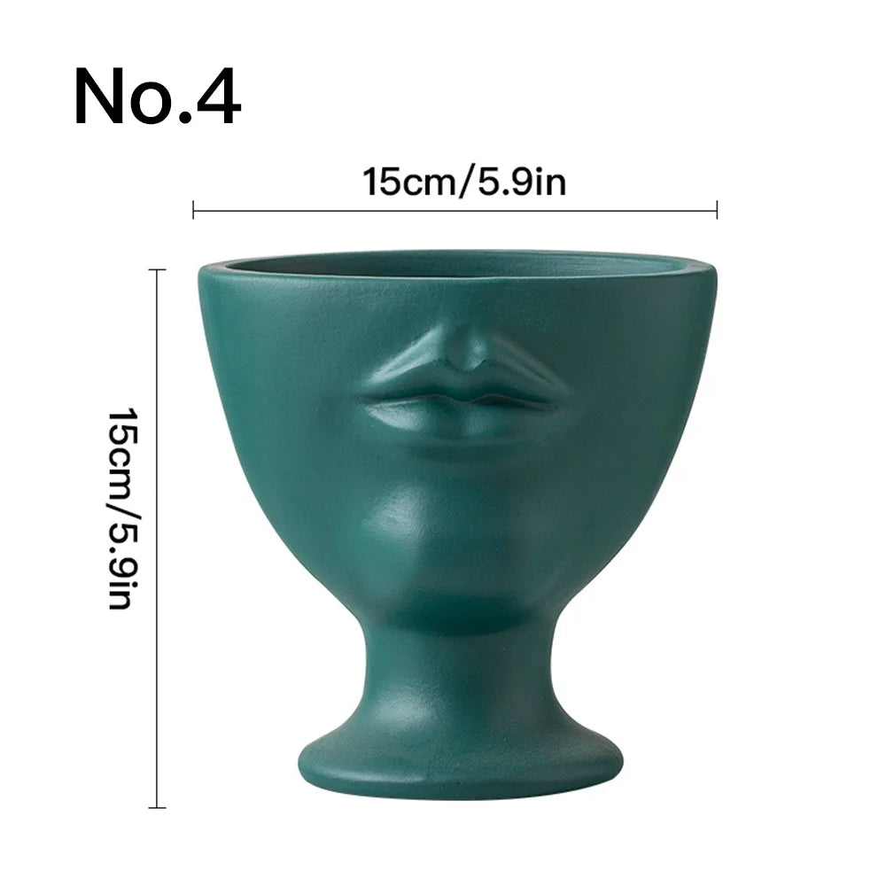 Vaso de flores criativo com formato de rosto, vaso de cerâmica para interiores, ornamento de mesa, decoração de casa, decoração de jardim, vaso para suculentas.