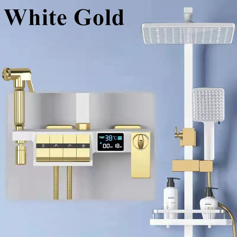 Grey Thermostatic Piano Digital Bathroom Shower Set 12 Inch Rain Shower Head Hot Cold Digital Bathroom Shower Set Accessories