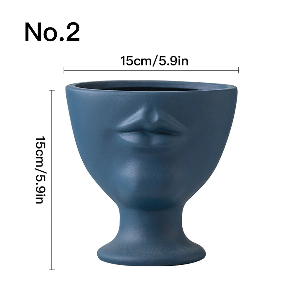 Vaso de flores criativo com formato de rosto, vaso de cerâmica para interiores, ornamento de mesa, decoração de casa, decoração de jardim, vaso para suculentas.