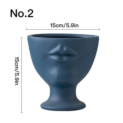 Vaso de flores criativo com formato de rosto, vaso de cerâmica para interiores, ornamento de mesa, decoração de casa, decoração de jardim, vaso para suculentas.