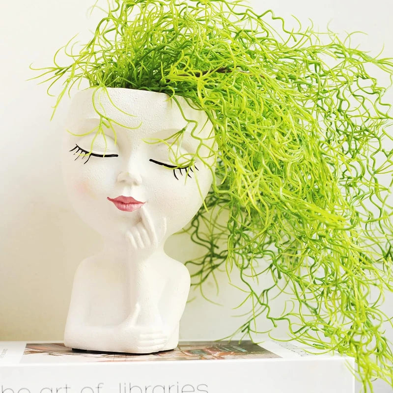 New Cute Ceramics Girl Head Flower Pot Women Face Vase Human Flowerpot Table Wedding Decorations Garden Pots & Planters