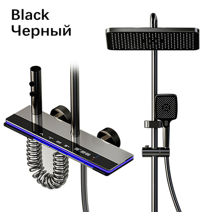 Bathroom Smart Shower System Set Bathtub Rainfall Digital Display Temperature Mixer Rain Shower Faucet Sets with Atmosphere Lamp
