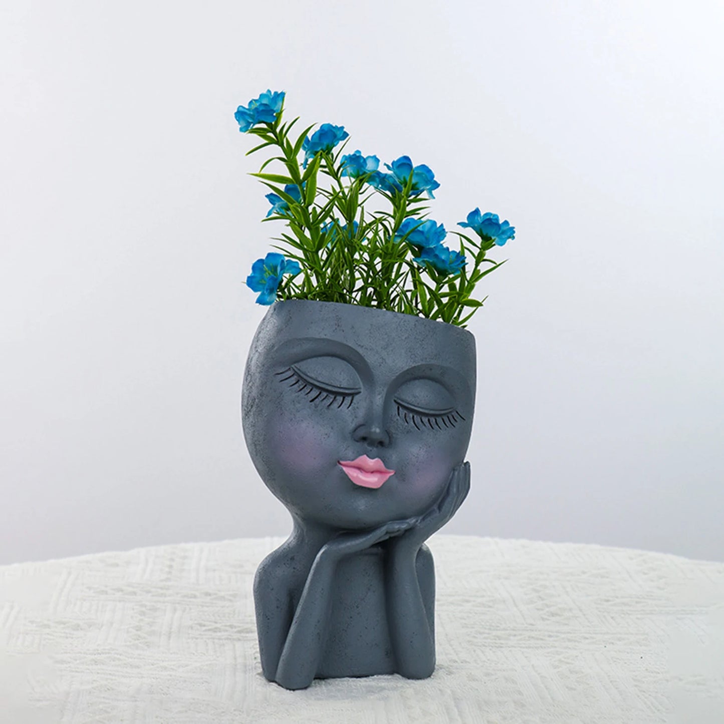 Face Flower Pot Sleeping Beauty Smooth Edge Human Head Planter Decorative Artistic Resin Drainage Plant Pot For Garden