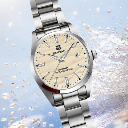 BENYAR 2024 Sand Dia 40MM Relógio Mecânico em Aço Inoxidável 316L Simples e Resistente à Água até 5 Bar - Relógio de Pulso Automático para Homem