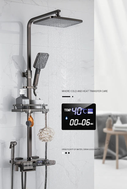 Grey Thermostatic Piano Digital Bathroom Shower Set 12 Inch Rain Shower Head Hot Cold Digital Bathroom Shower Set Accessories
