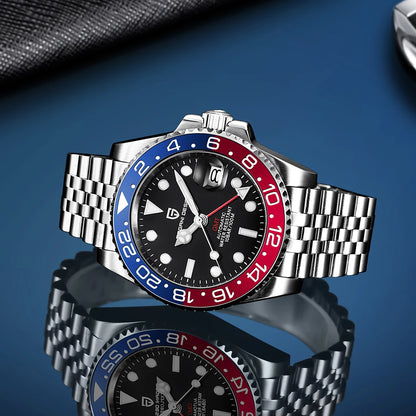 PAGANI DESIGN New GMT Men's Watch Luxury Sapphire Automatic Mechanical Watch 40MM Stainless Steel 100M Waterproof Watch