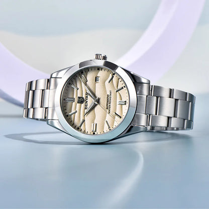 BENYAR 2024 Sand Dia 40MM Relógio Mecânico em Aço Inoxidável 316L Simples e Resistente à Água até 5 Bar - Relógio de Pulso Automático para Homem