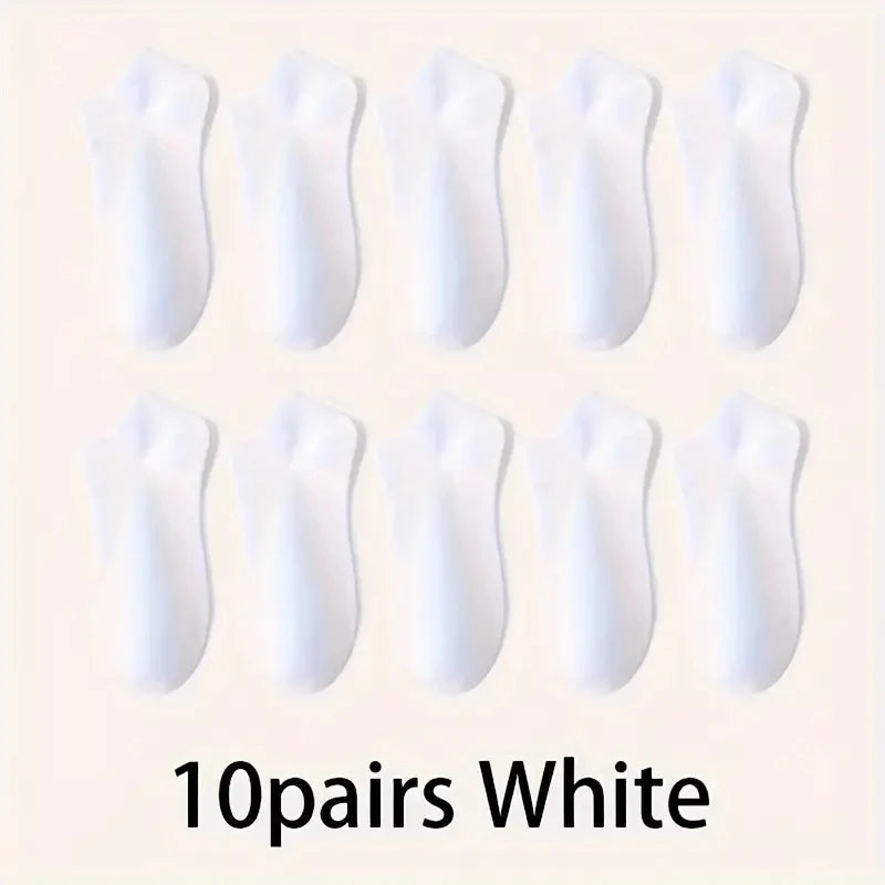 Pack de 5/10 pares de meias de cano curto unissexo, confortáveis, respiráveis ​​e leves - ideais para desporto e uso diário.