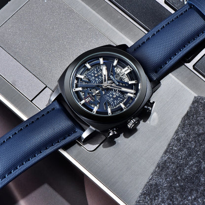 Benyar Design 2024 Men's Quartz Watch 43mm Luminous Dial 50m Water Resistant Anti-Reflective Chronograph Fashionable New