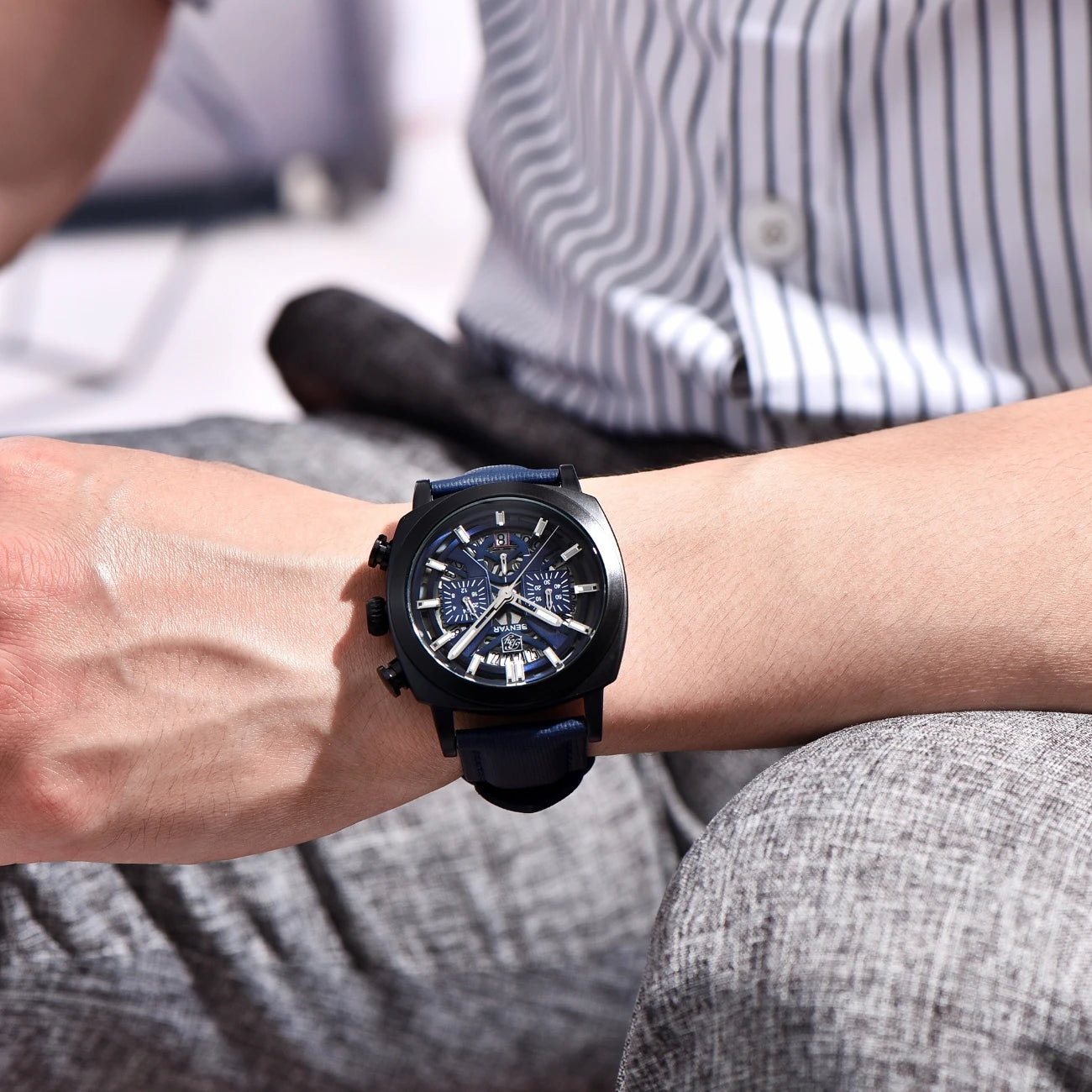 Benyar Design 2024 Men's Quartz Watch 43mm Luminous Dial 50m Water Resistant Anti-Reflective Chronograph Fashionable New