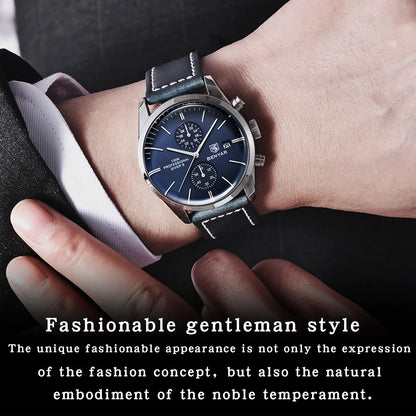 Relógio de pulso de homem BENYAR, modelo 2024, em pele, quartzo, marca de luxo, resistente à água até 100 metros, estilo militar desportivo, cronógrafo.