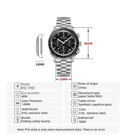 PAGANI DESIGN 2025 New Moon Watch For Men Quartz Multifunction Chronograph Sports Mens Watches Top Brand Luxury Sapphire Mirror