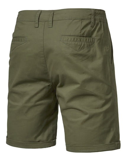 Men'S Classic Solid Color Polyester Short Pants, Casual Golf Wear, Mid Waist, Regular Fit, Slight Stretch Fabric, with Pocket