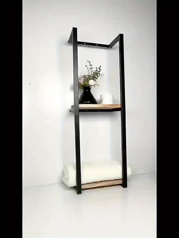 2-Layer Iron Wall-Mounted Towel Rack, French Country Style Bathroom Storage Rack, No Electricity Required, Durable Iron Material