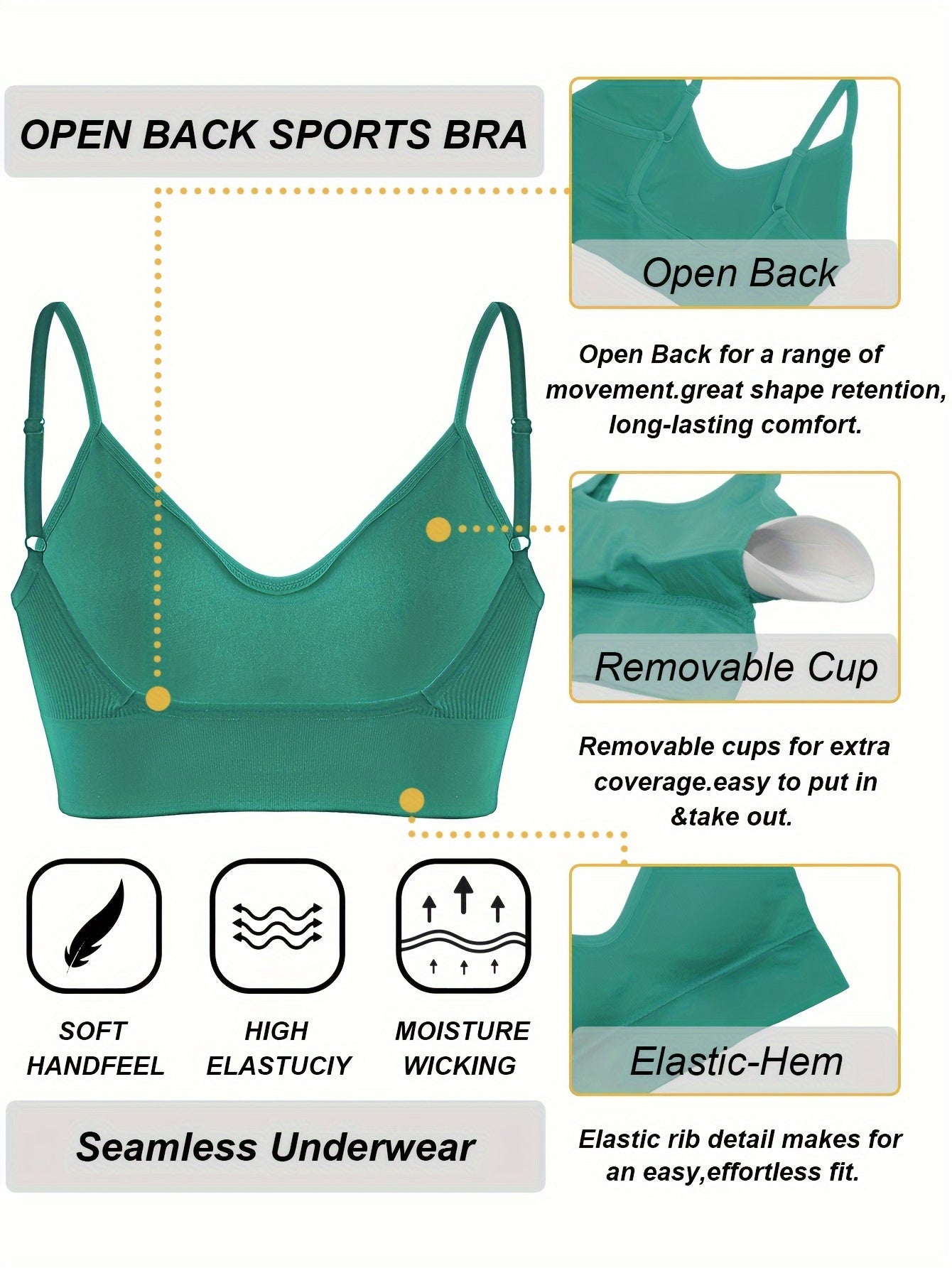 Solid Ribbed Sports Bra, Comfy & Breathable Workout Fitness Intimates Bra, Women's Lingerie & Underwear