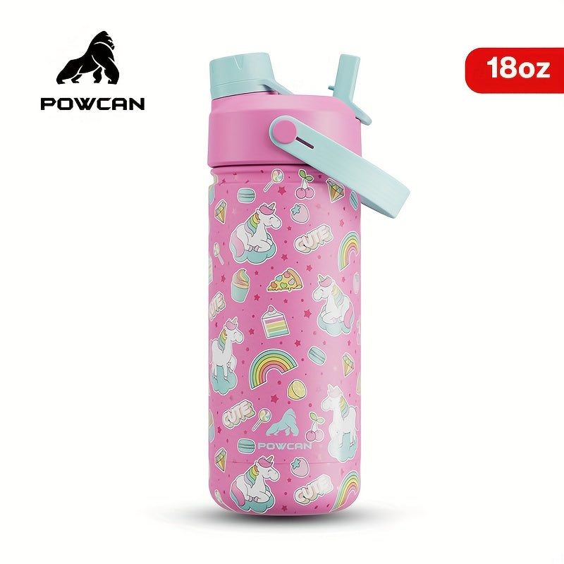 18oz POWCAN Unicorn & Rainbow Design Insulated Water Bottle - Non-Slip, Stainless Steel, Perfect for Valentine'S Day, Easter, Mother'S Day, Independence Day, Valentine'S Day Gift|Playful Design|Durable Build, Unicorn Accessor