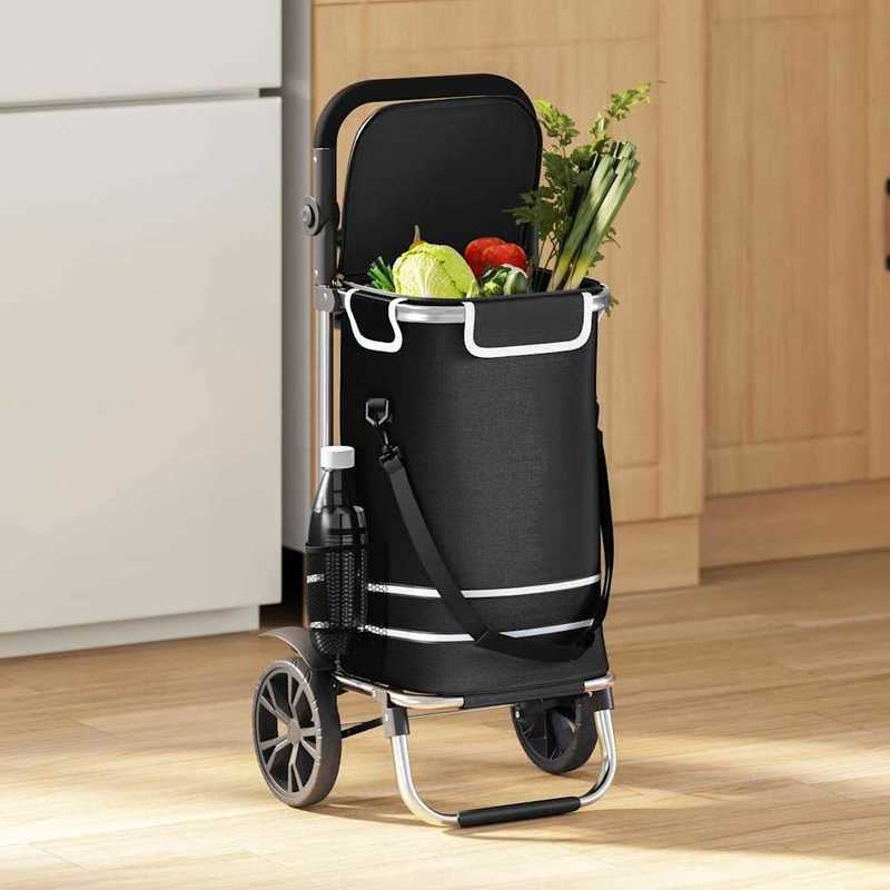 Outdoor shopping cart, shopping trolley with wheels and adjustable handle, black, 40L, durable and suitable for outdoor use, Shopping Trolley with Wheels And Bag, Large Shopping Cart with Wheels, Trolley Bags for Shopping, Fo