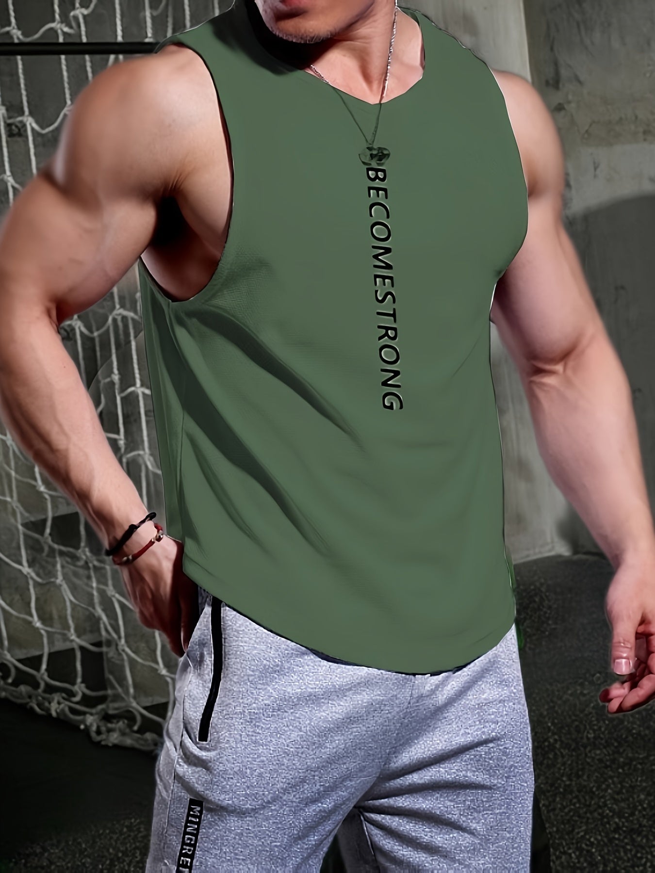 Letter Print Comfy Breathable Tank Top, Men's Casual Stretch Sleeveless T-shirt For Summer Gym Workout Training Basketball