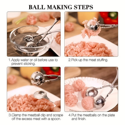 1pc Stainless Steel Meat Ballers With Anti-Slip Handles, None-Stick Meat Baller Tongs, Meatball Scoop, Ball Makers Mold, Cake Pops Meatball Maker, Ice Tongs, Dough Scoops For Kitchen Tools, Kitchen Supplies
