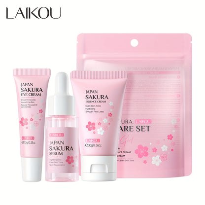 3pcs Set LAIKOU Japanese Cherry Blossom Skin Care Set 3 Piece Serum Liquid Eye Cream Face Cream Skin Care Kit Gifts