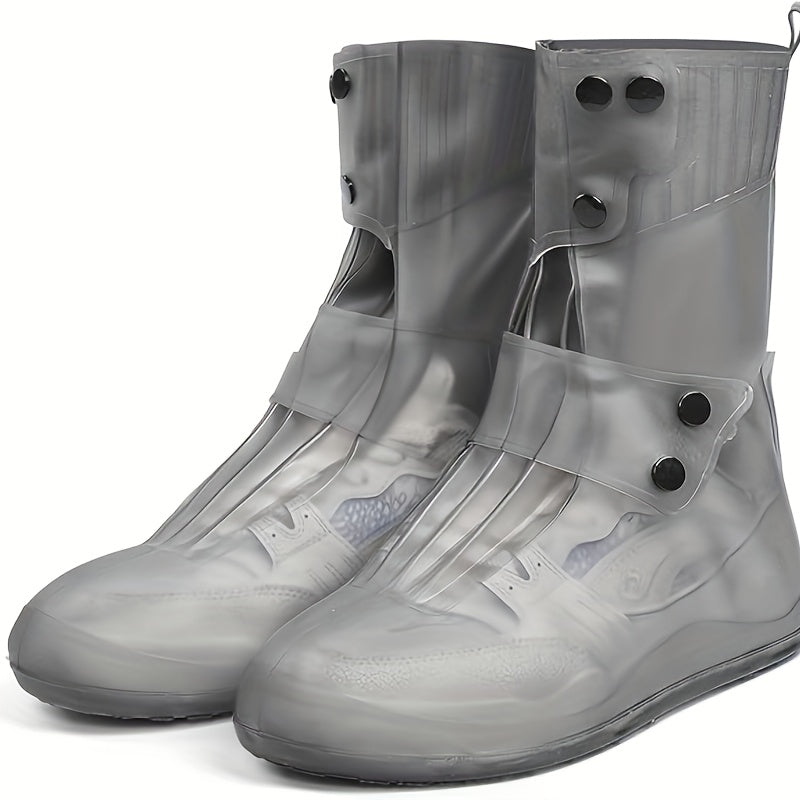Waterproof Silicone Shoe Covers - Anti-Slip Reusable Foldable Boot Protectors with Double Button Design & Thick Sole for Rainy Snowy Weather, Unisex for Men & Women, Rain Shoe Cover, Rainy Day Essentials, Snow Protection Foot